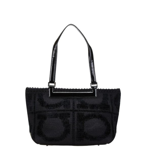 Salvatore Ferragamo Gancini Tote Bag in Black Wool and Enamel for Women - Picture 1 of 15